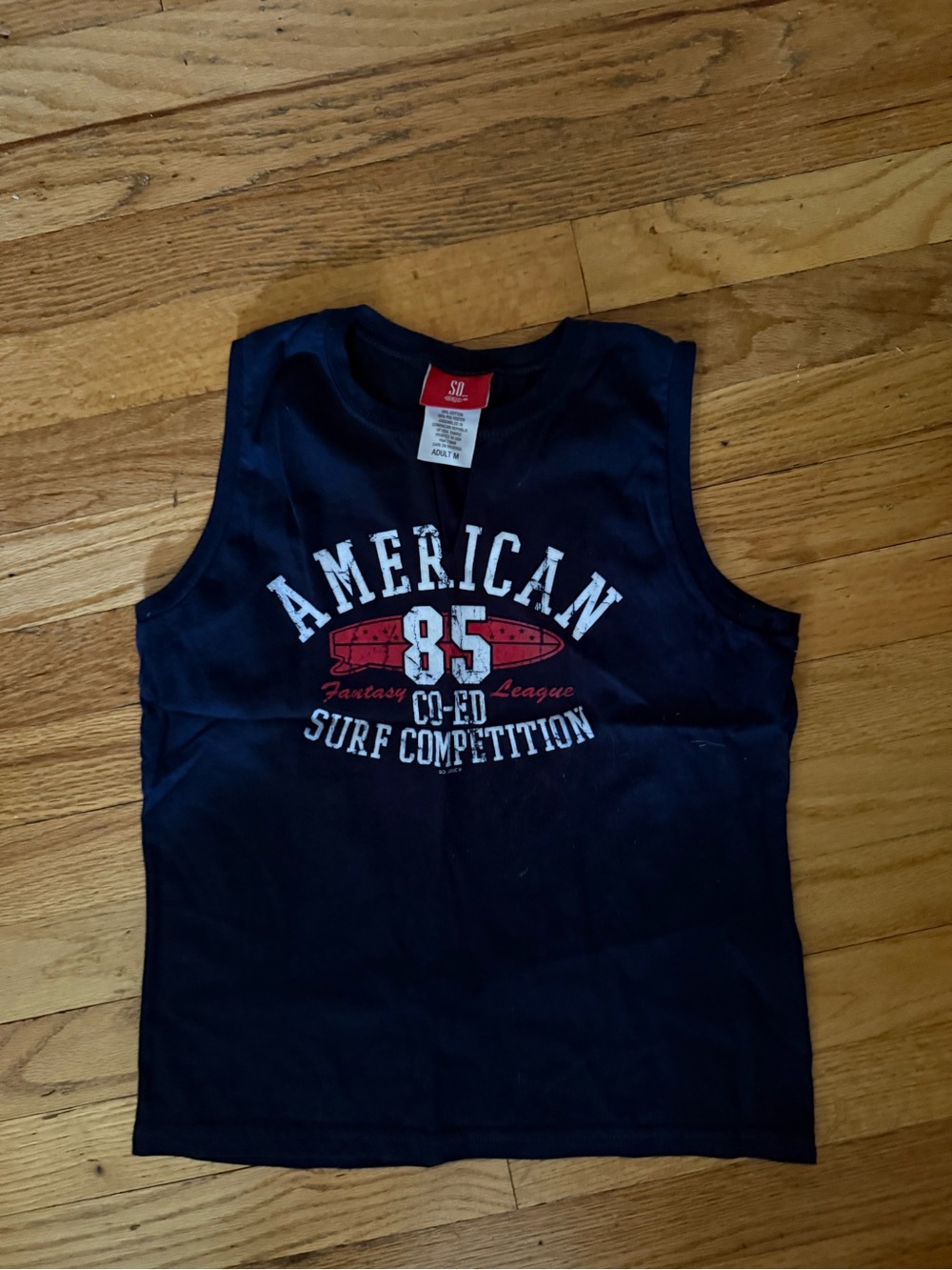 SO Navy Tank Top with Red & White Surf Graphic